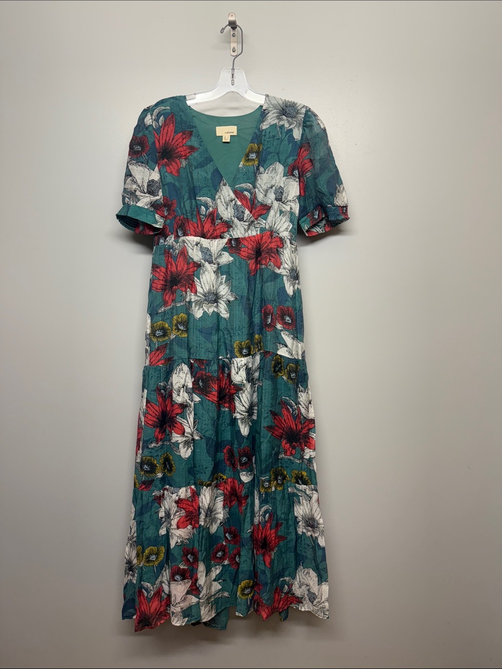 Anthropologie The Korner Teal Floral Layered Maxi Dress